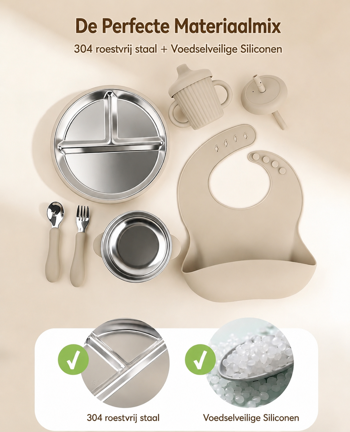 Service de Table pour Bébé en Acier Inoxydable et Silicone Premium (7 pièces)