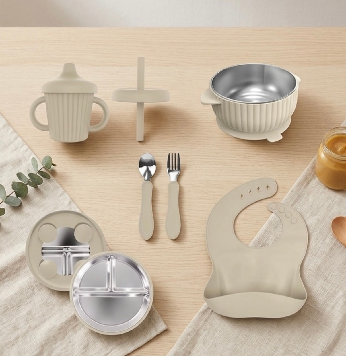 Premium Stainless Steel & Siliconen Babyservies Set (7-delig)
