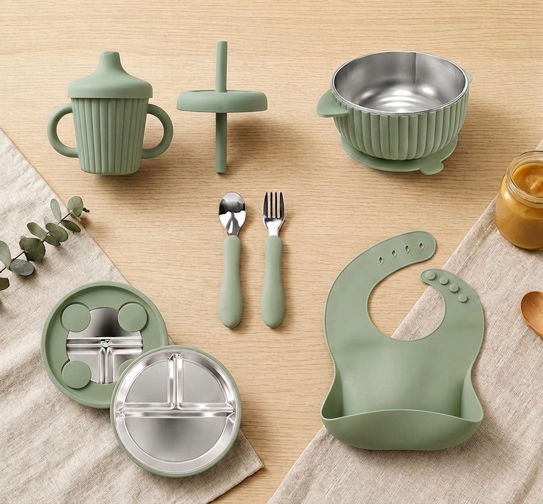 Premium Stainless Steel & Siliconen Babyservies